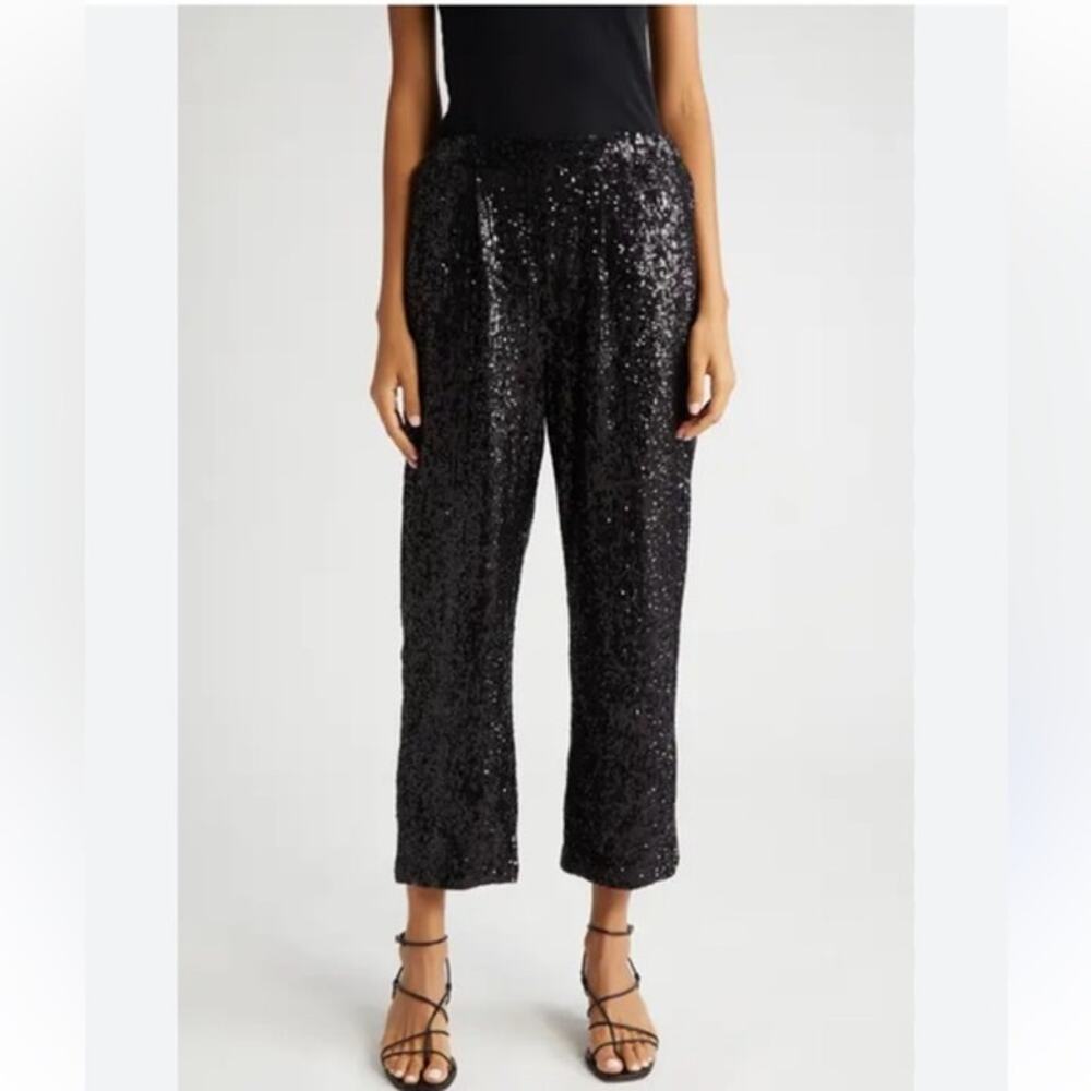 House of Harlow 1960 Sequin Pants Cropped Wide Leg Glam Party Black Size M